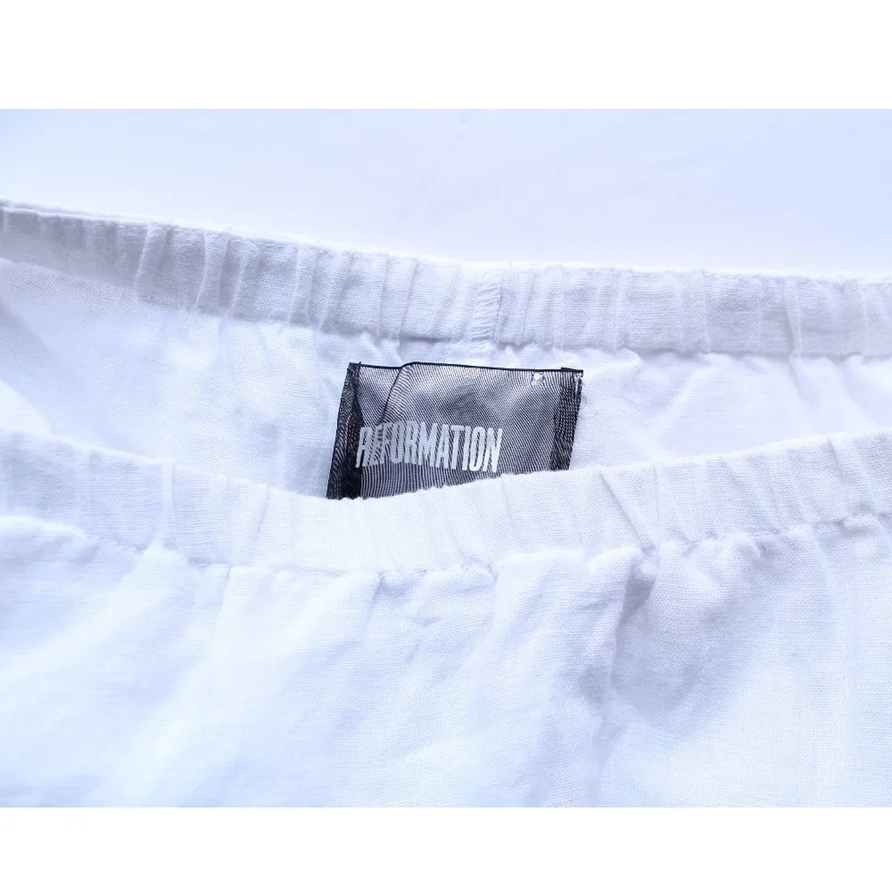 Reformation Dianna Linen Crop Top / Size XS / White Bandeau Flouncy Ruffled - Picture 6 of 7